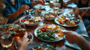 Healthy holiday eating gathering around the table